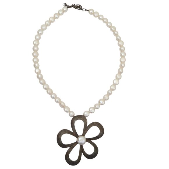 AVI SOFFER Pearl necklace w 925 Sterling pendant - Picture 1 of 4